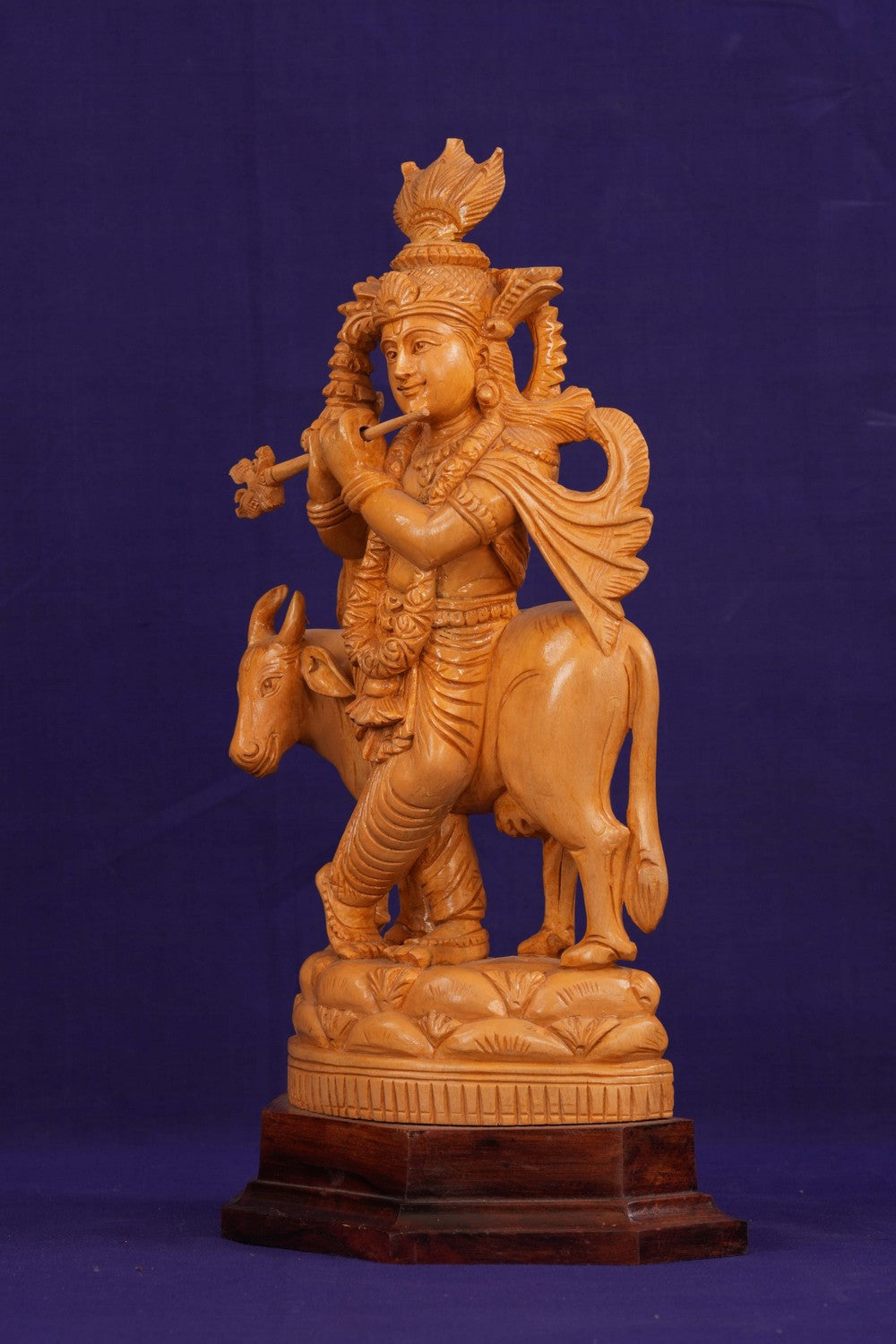 Image of Wooden Lord Krishna Sculpture